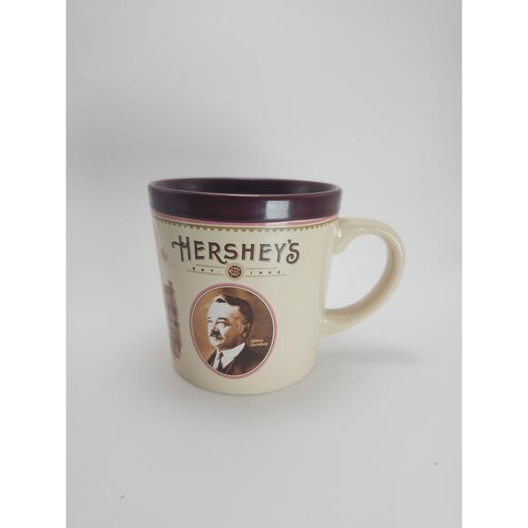 Vintage Hershey’s Mug Milton Hershey & Factory Where It All Began Beige Maroon - Picture 1 of 8
